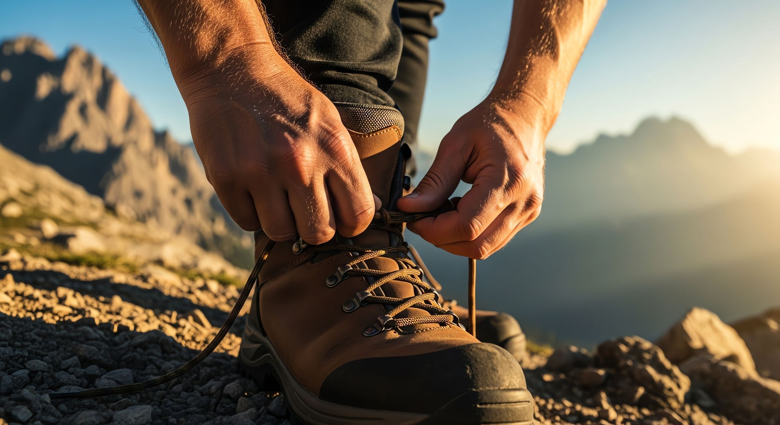 Close-up of a hiker tying their hiking boots on a rocky mountain trail during a Summer sunset. The warm sunlight illuminates the scene, with blurred mountains in the background.
horizontal, 4k, hiking, boots, hiker, mountain, trail, summer, sunset, outdoors, adventure, travel, trekking, nature, landscape, scenery, shoes, footwear, rocks, close-up, tie, laces, prepare, journey, exploration, holiday summer, fun summer, vacation summer, grilling summer, picnic summer, camp summer, horizontal, 4k, hiking, boots, hiker, mountain, trail, summer, sunset, outdoors, adventure, travel, trekking, nature, landscape, scenery, shoes, footwear, rocks, close-up, tie, laces, prepare, journey, exploration, holiday summer, fun summer, vacation summer, grilling summer, picnic summer, camp summer