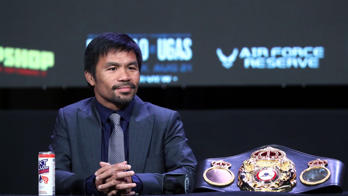 LAS VEGAS, NEVADA - AUGUST 18: Manny Pacquiao attends a news conference at MGM Grand Hotel & Casino on August 18, 2021 in Las Vegas, Nevada. Pacquiao will challenge WBA welterweight champion Yordenis Ugas for the title at MGM Grand Garden Arena on August 21 in Las Vegas. (Photo by Steve Marcus/Getty Images)