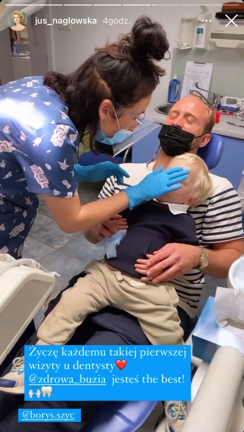 Borys Szyc z synem u dentysty