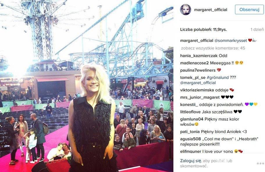 Margaret na Sweden Rix FM Festival 2016. Wystąpiła w kombinezonie marki Acephala