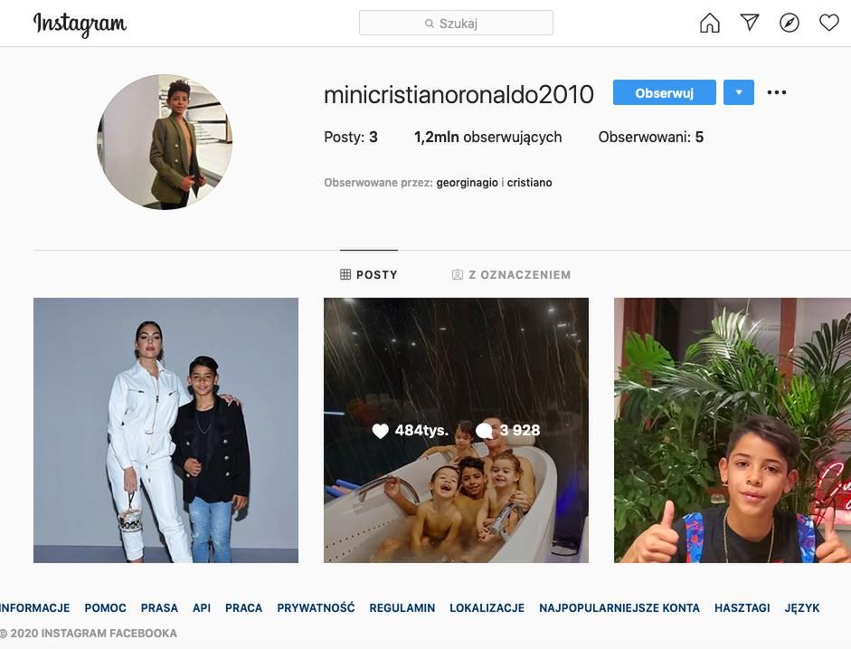 Syn Cristiano Ronaldo na Instagramie