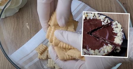 Pokruszone herbatniki zalej czekoladową masą. Pyszne ciasto bez pieczenia będzie gotowe w 10 minut