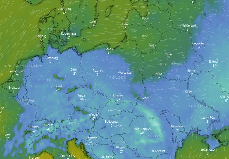 Prognoza pogody (temperatury w nocy z środy na czwartek).