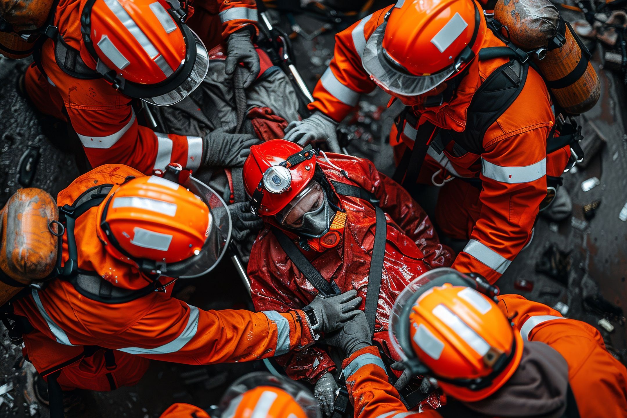 rescue, medical, help, teamwork, emergency, bravery, assistance, heroism, urgency, safety, firstresponders, accident, crisis, support, health, danger, survival, response, lifesaving, dedication, action, mining, underground, victim, injury, helmets, reflective, professionals, industrial, equipment, safetygear, protectivewear, training, preparedness, intervention, hazards, drills, mineshaft, rescueteam, perseverance, determination, courage, emt