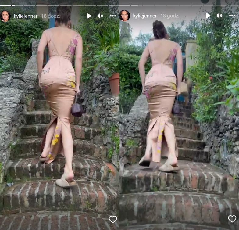 Kendall Jenner próbuje wejść po schodach