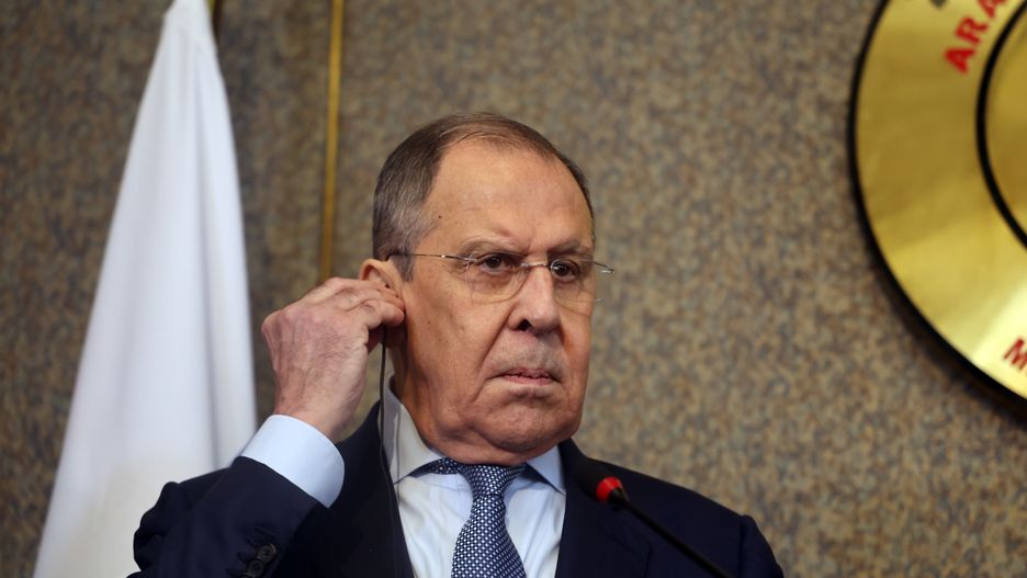 CAIRO, EGYPT - JULY 24: Russian Foreign Minister Sergei Lavrov and his Egyptian counterpart Sameh Hassan Shoukry (not seen) hold joint press conference after their meeting in Cairo, Egypt on June 24, 2022. (Photo by Mohamed Abdel Hamid/Anadolu Agency via Getty Images)