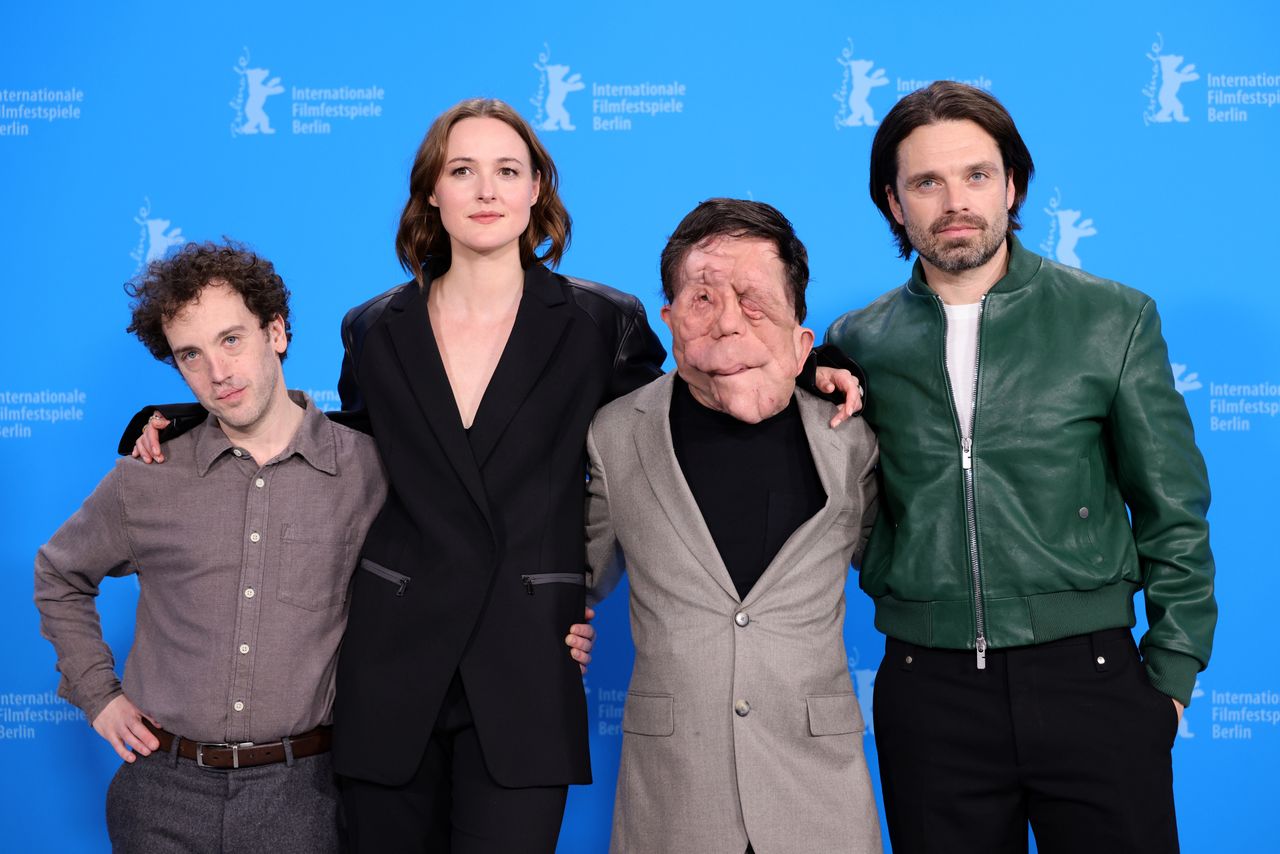 Aaron Schimberg, Renate Reinsve, Adam Pearson i Sebastian Stan na Berlinale