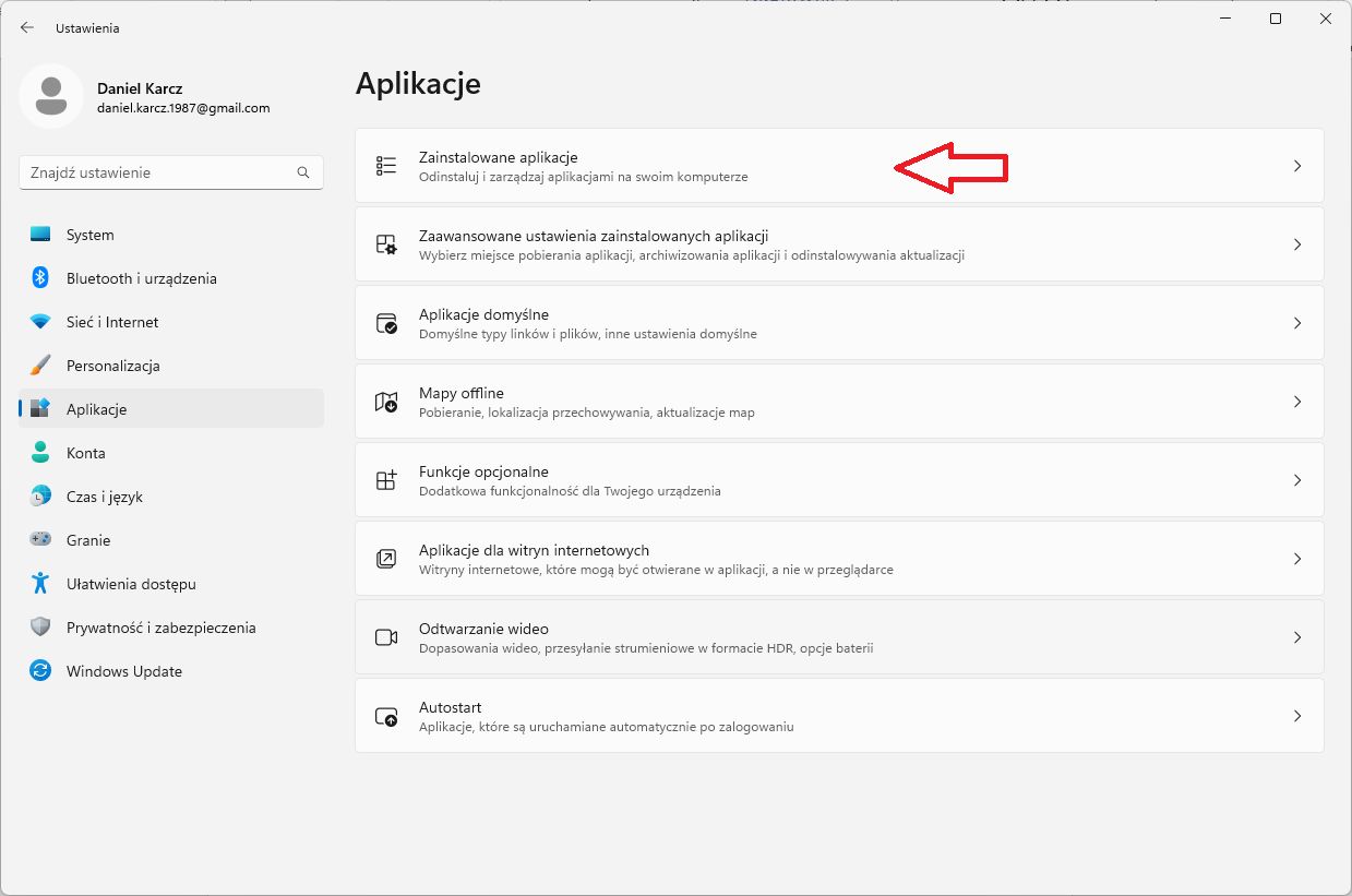Windows 11 - odinstalowywanie aplikacji