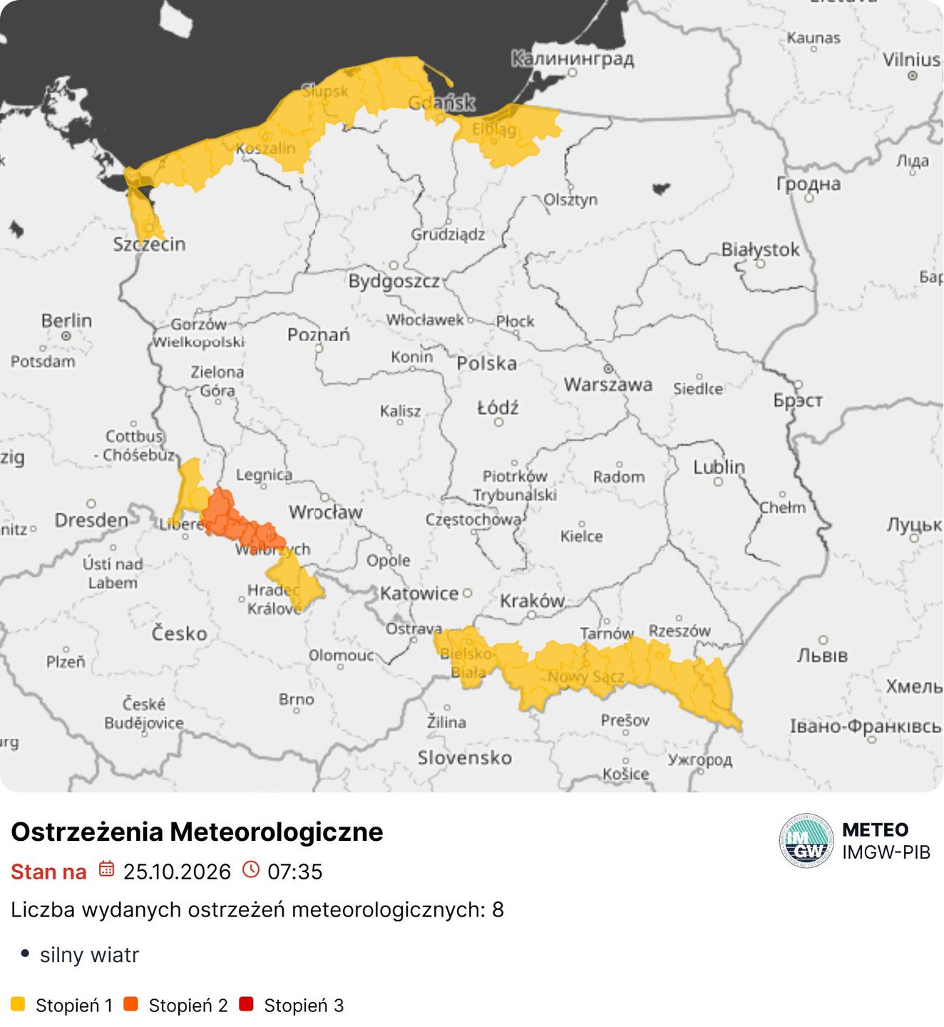 Ostrzeżenie IMGW przed silnym wiatrem.