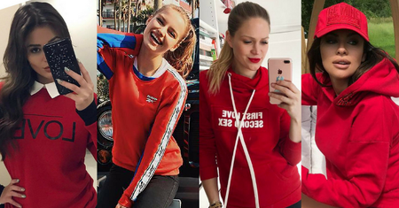 Czerwona bluza - co dobierają do niej gwiazdy?
