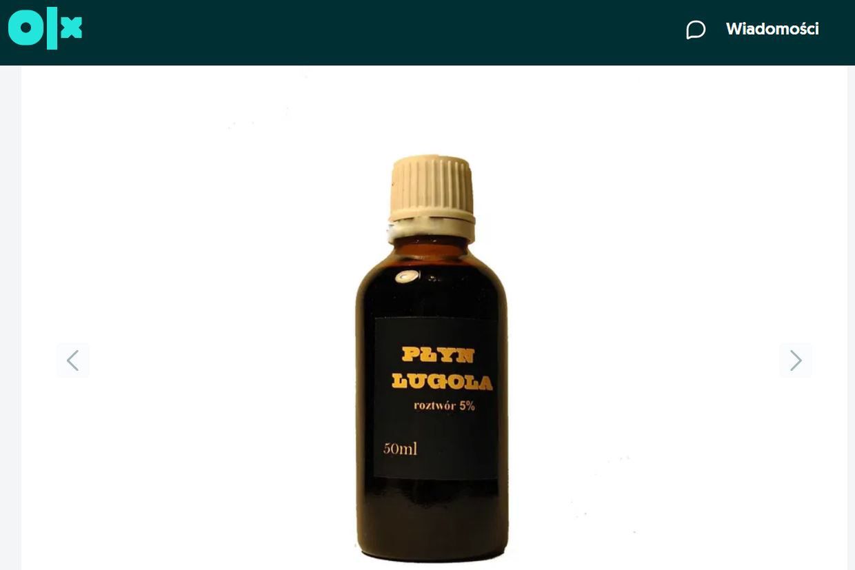 "Stosując jod zabezpieczamy się przed promieniowaniem radioaktywnym" - czytamy w ogłoszeniu na portalu OLX