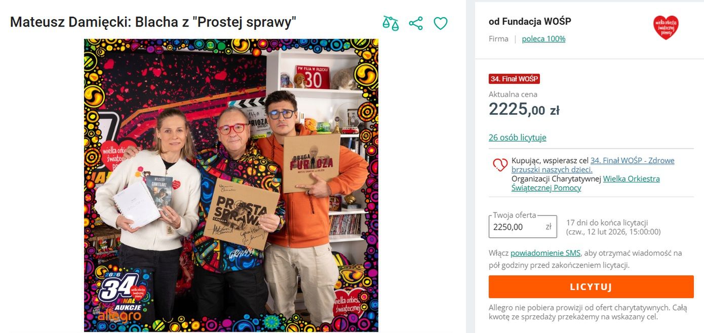 Oferta Mateusza Damięckiego na WOŚP 2026