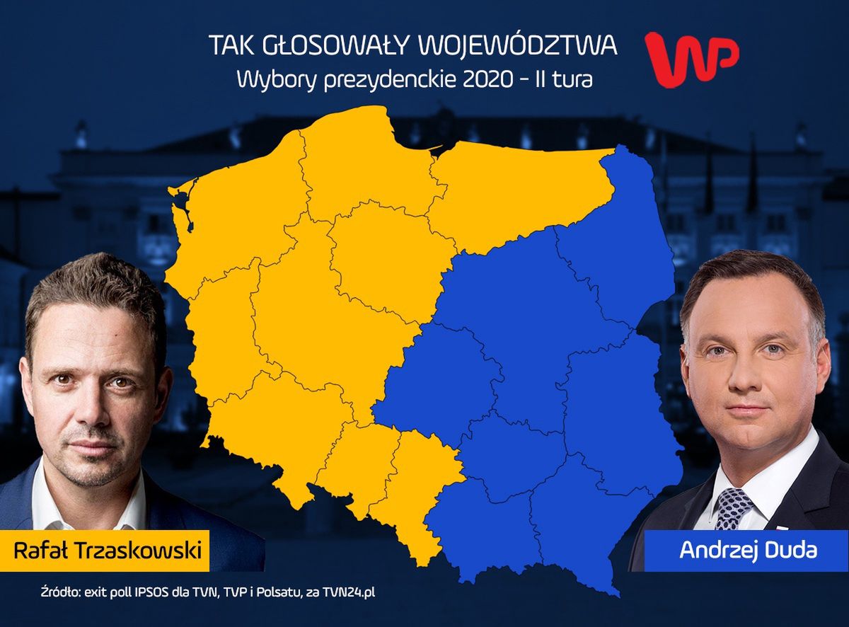 Wyniki wyborów 2020. Polska ponownie podzielona