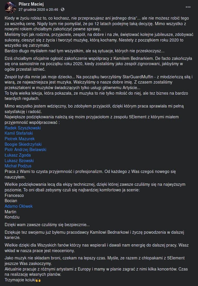 Perkusista odszedł z zespołu Bednarka