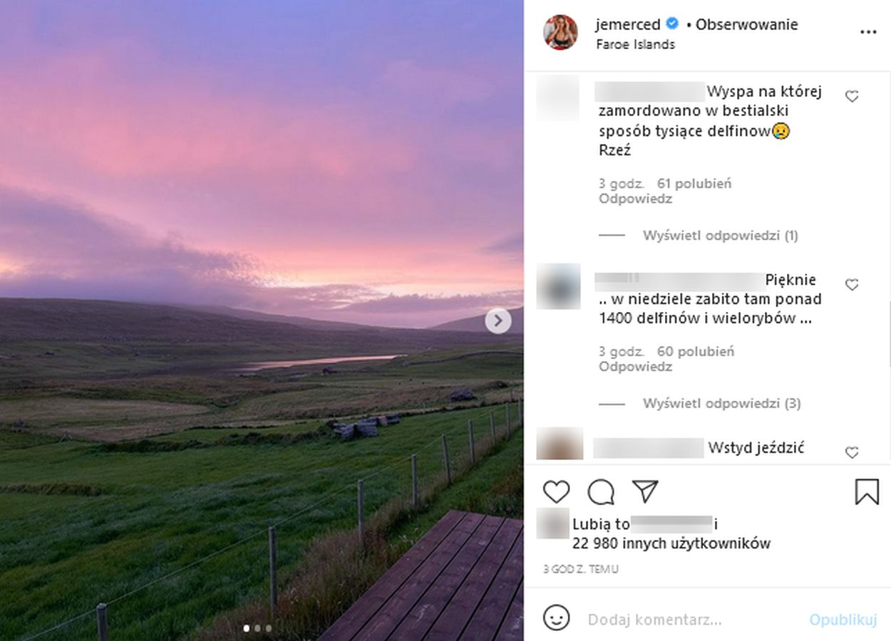 Jessica Mercedes w ogniu krytyki za bierną postawę w sprawie rzezi na Wyspach Owczych