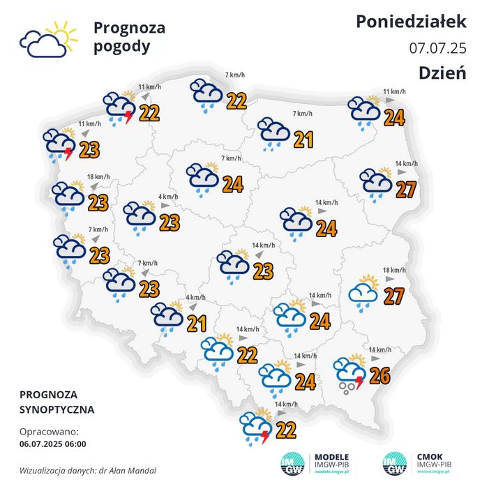 Pogoda w poniedziałek