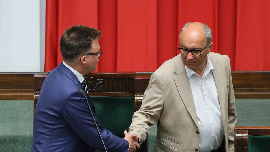 Szymon Hoownia, Wodzimierz Czarzasty
Warszawa, 12.06.2024. Marsza�ek Szymon Ho�ownia (L) i wicemarsza�ek W�odzimierz Czarzasty (P) na sali obrad Sejmu w Warszawie, 12 bm. Sejm zajmie si� m.in. prezydenckim projektem zmieniaj�cym struktur� kierowania i dowodzenia si�ami zbrojnymi. (mr) PAP/Pawe� Supernak
Pawe� Supernak
10, 10., kadencja, kadencji, obrad, polityk polityka, posiedzenie, pos�owie, rz�d, sala, sejm, sejmu, X