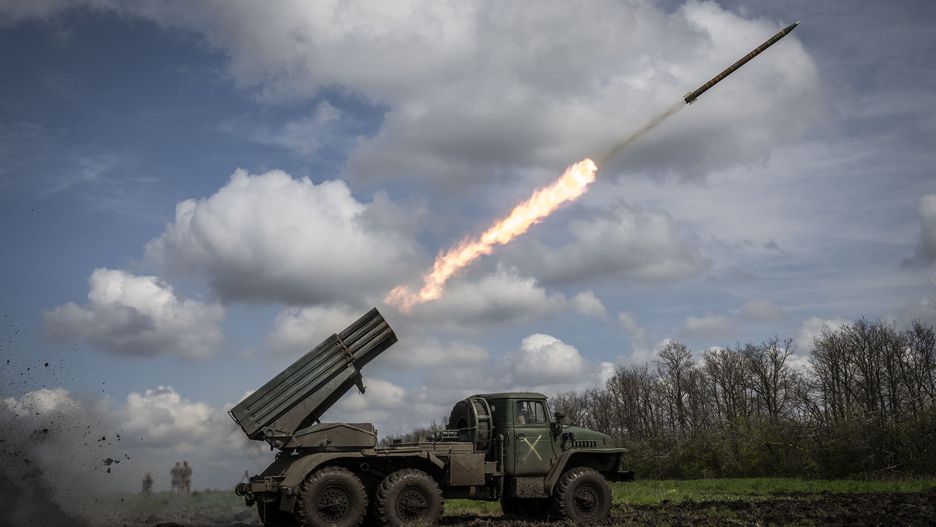DONETSK OBLAST, UKRAINE - APRIL 24: Grad missile is launched on Donetsk frontline as the Russia-Ukraine war continues in Donetsk Oblast, Ukraine on April 24, 2023. (Photo by Muhammed Enes Yildirim/Anadolu Agency via Getty Images)