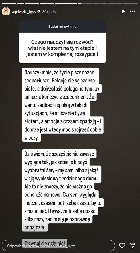 Agnieszka Hyży o rozwodzie