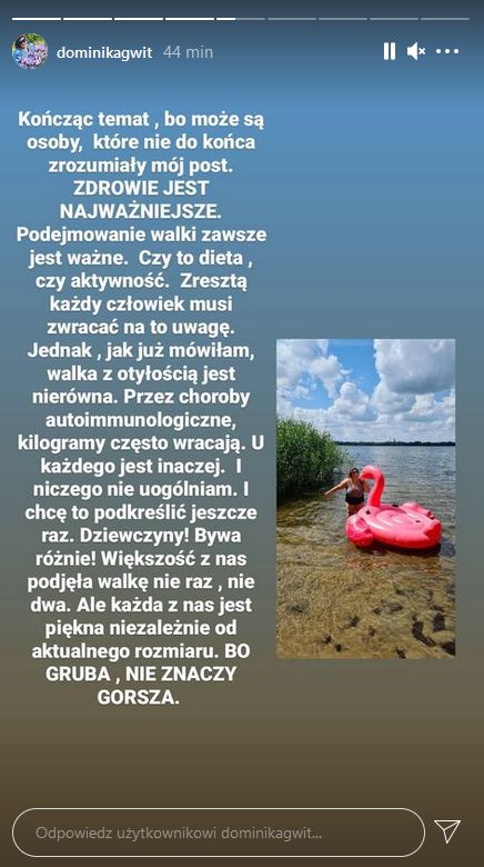 Dominika Gwit w kostiumie kąpielowym ogłasza: "GRUBA NIE ZNACZY GORSZA"