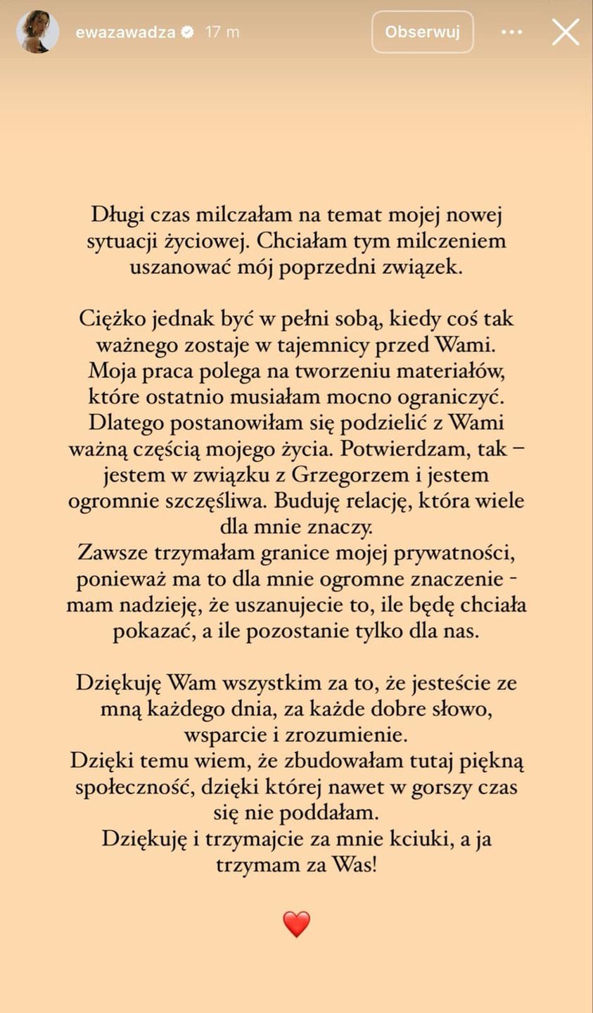 Ewa Zawada potwierdza związek z Grzesiem z "Love Never Lies"