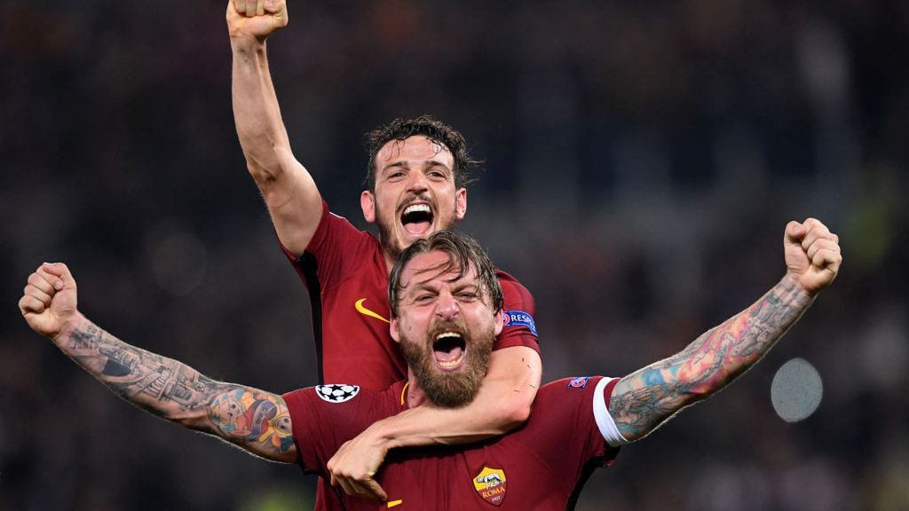 radość piłkarzy AS Roma, Daniele de Rossiego i Alessandro Florenziego