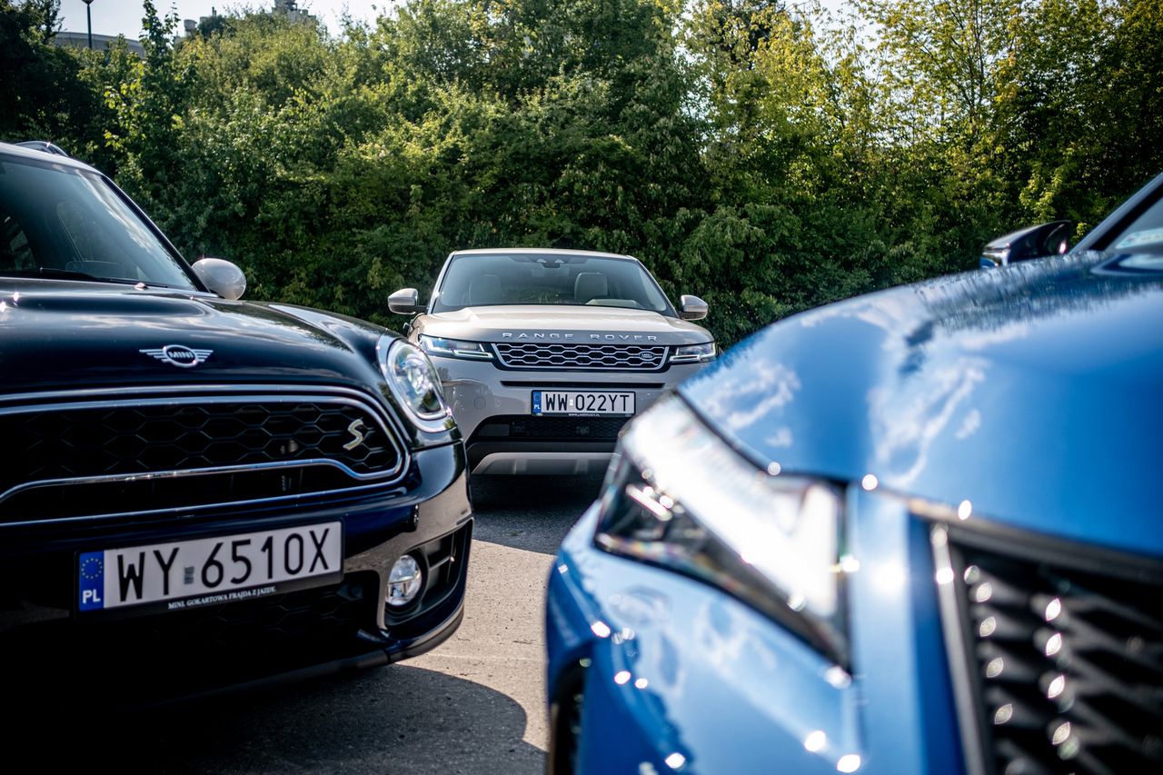 Mini Countryman Cooper S E, Range Rover Evoque D180 i Lexus UX 250h (fot. Błażej Żuławski)