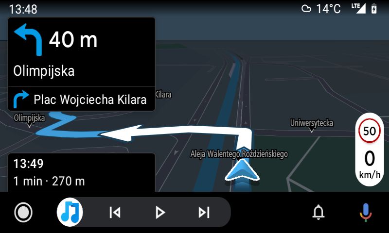 Ciemny motyw w TomTom AmiGO w Androidzie Auto.