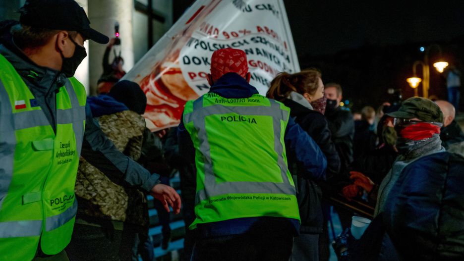 Strajk kobiet. Przed katedrą Chrystusa Króla w Katowicach doszło do przepychanek