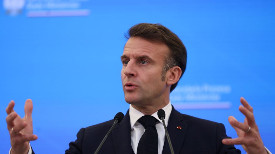 In Warsaw, Poland, on December 12, 2024, French President Emmanuel Macron meets with Polish Prime Minister Donald Tusk at the Chancellery of the Prime Minister. They discuss aid provided to Ukraine and international politics, as well as the Polish Presidency of the Council of the European Union, which begins on January 1, 2025, and its plans. (Photo by Klaudia Radecka/NurPhoto via Getty Images)