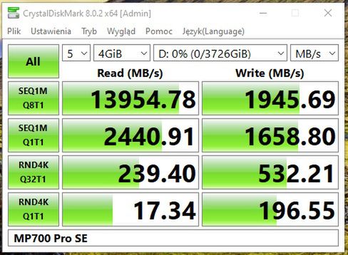 Test dysku bez zastosowania radiatora.