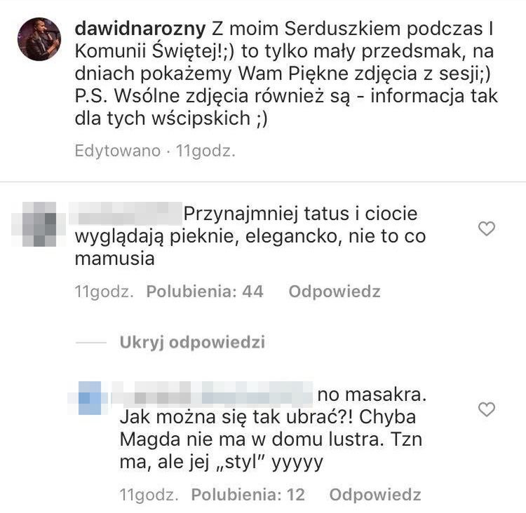 Dawid Narożny wyciął eksmałżonkę z komunijnego zdjęcia