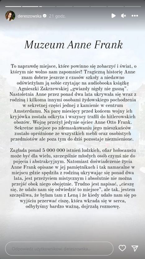 Anna Dereszowska relacjonuje pobyt w Amsterdamie
