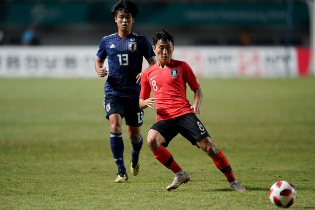 Piłkarz Puszczy Niepołomice w barwach Korei Południowej / fot. GettyImages