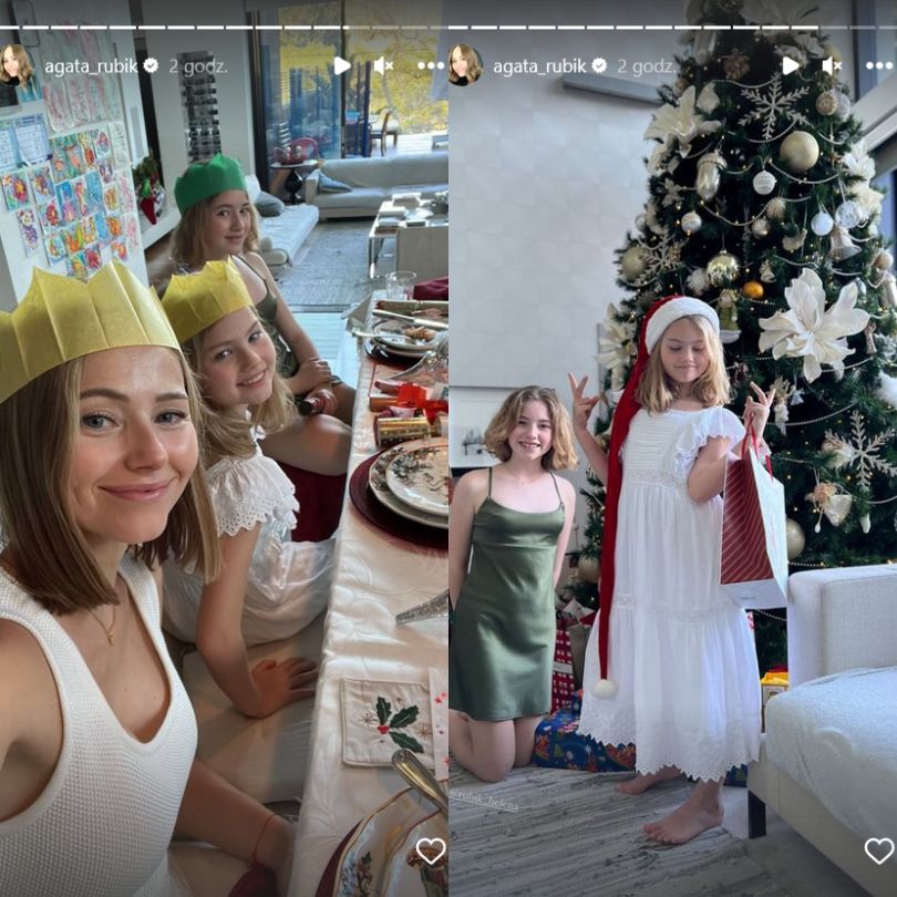 Agata i Piotr Rubikowie tańczą z córkami przy choince. Tak spędzają święta w Australii