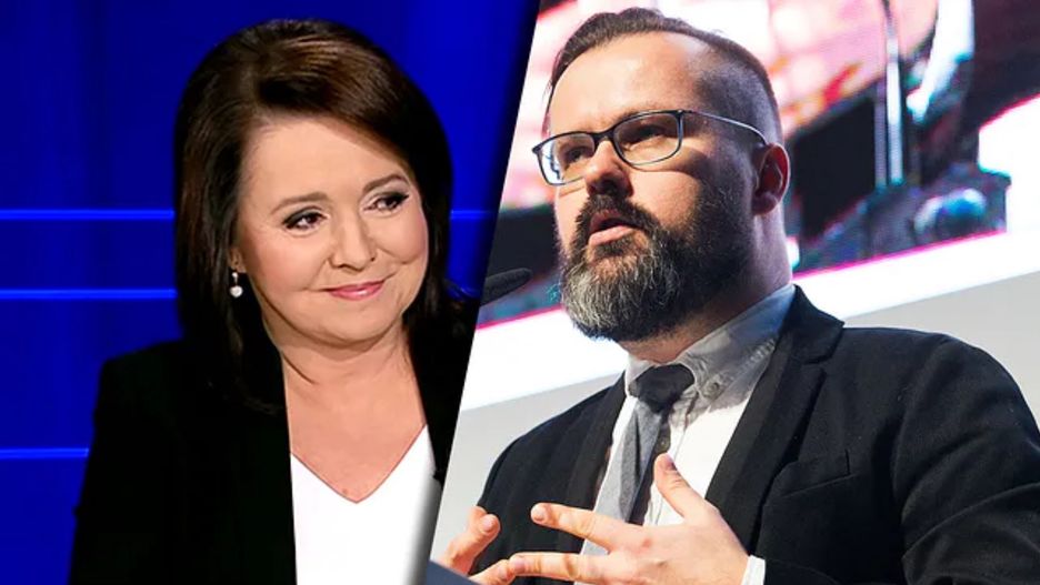Prowadząca "Wiadomości" Danuta Holecka i reporter TVN Bertold Kittel