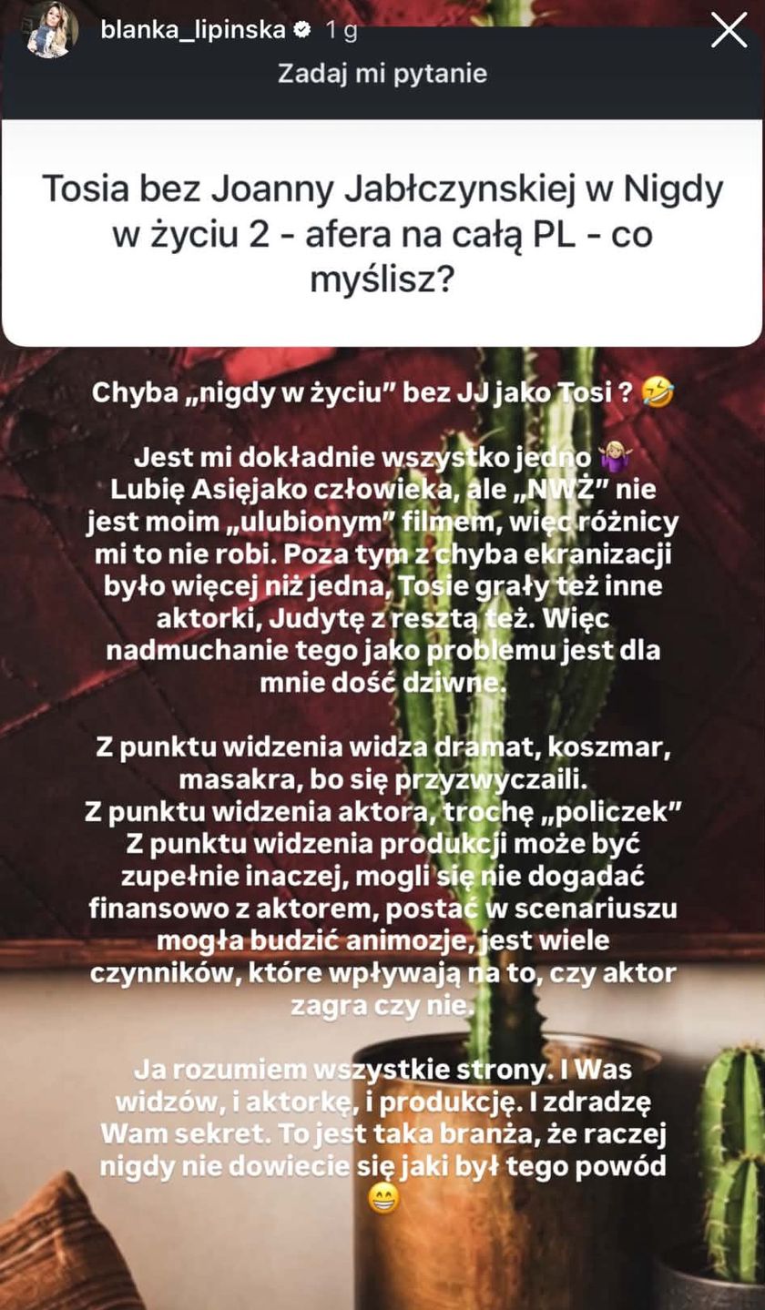 Blanka Lipińska komentuje aferę