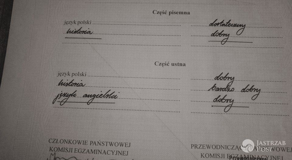 Świadectwo maturalne Filipa Chajzera