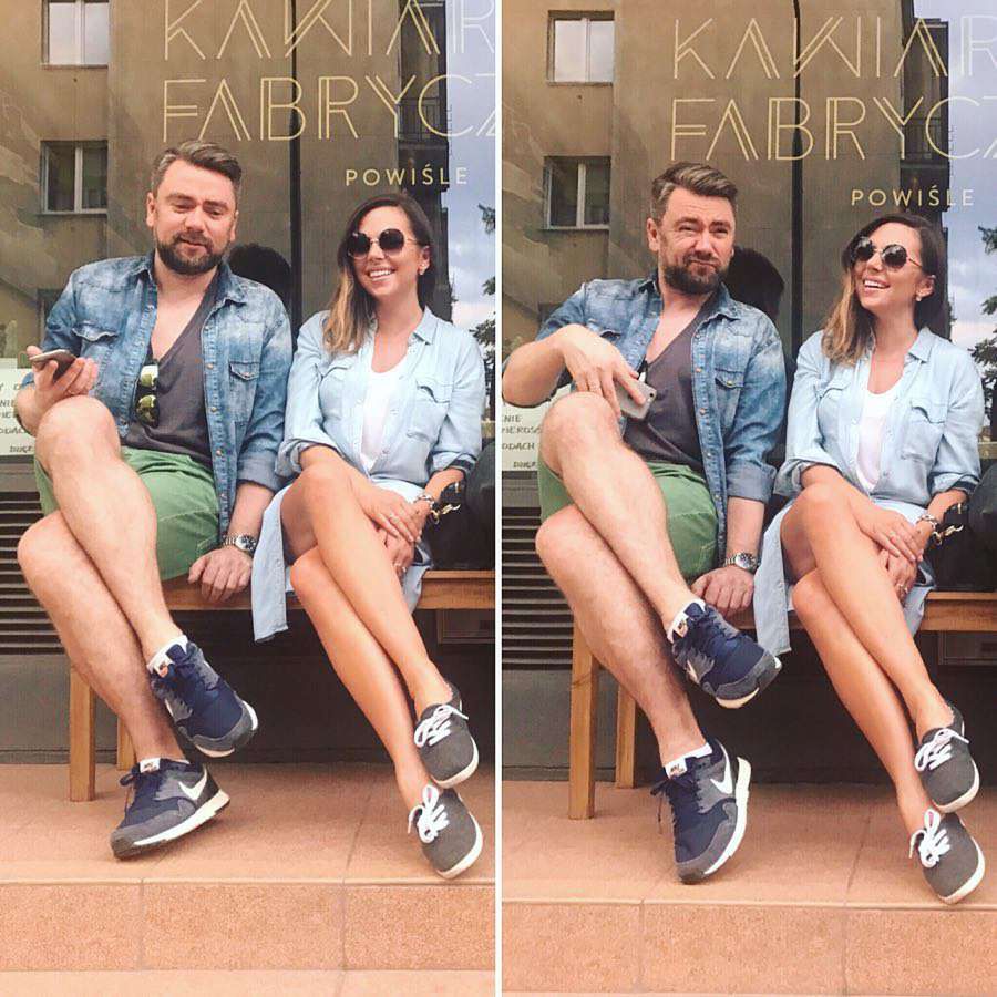 Aleksandra Kwaśniewska chwali się nogami swojego małżonka