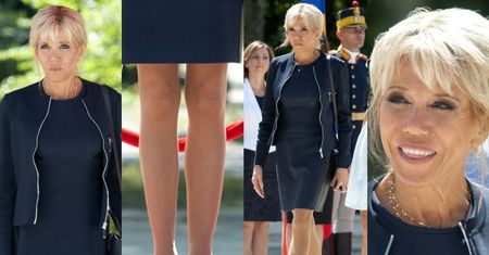 Brigitte Macron w mini i z torebką za 16 tysięcy w Bukareszcie (ZDJĘCIA)