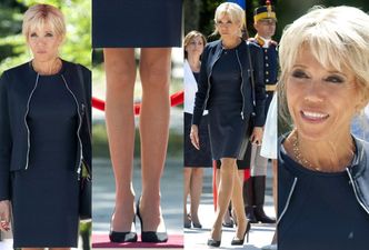 Brigitte Macron w mini i z torebką za 16 tysięcy w Bukareszcie (ZDJĘCIA)