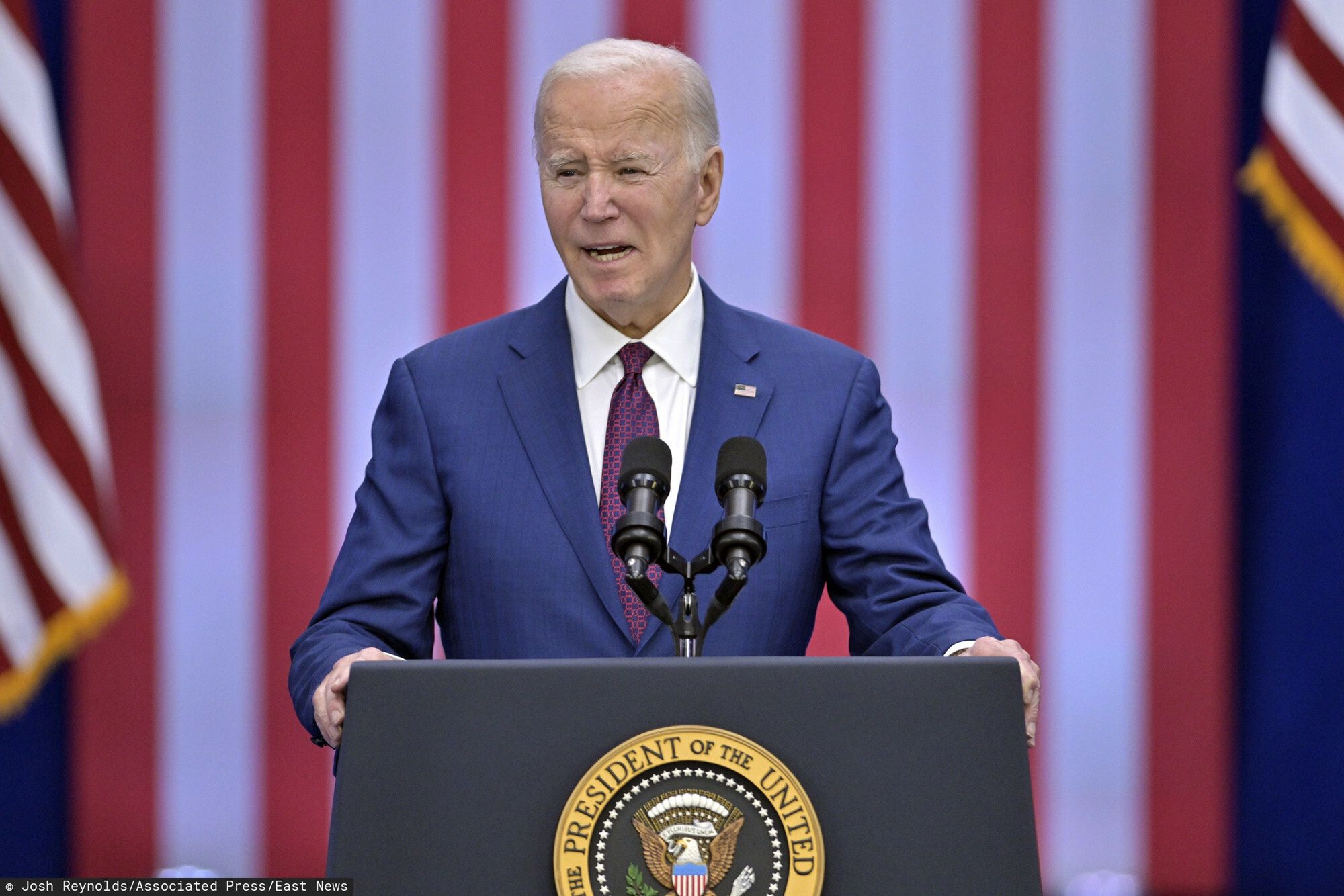 Temporary
President Joe Biden speaks during an event at a YMCA, Monday, March 11, 2024, in Goffstown, N.H. (AP Photo/Josh Reynolds)
Josh Reynolds