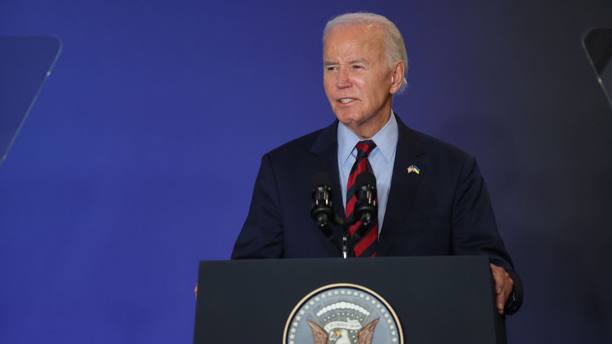 Nowy Jork, USA, 25.09.2024. Wizyta polskiej pary prezydenckiej w Stanach Zjednoczonych. Prezydent USA Joe Biden przemawia na spotkaniu "Supporting Ukrainian Recovery and Reconstruction" w Nowym Jorku, 25 bm. (aldg) PAP/Leszek Szymański
