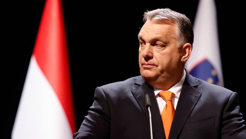 LJUBLJANA, LENDAVA, SLOVENIA - 2022/02/21: Hungarian Prime Minister Viktor Orban attends a press conference after signing an agreement with Slovenian Prime Minister Janez Jansa on cross-border regional cooperation in Lendava.At the meeting, Jansa and Orban also discussed ways to encourage economic and social development of the border regions populated by the Hungarian and Slovenian ethnic minorities. (Photo by Luka Dakskobler/SOPA Images/LightRocket via Getty Images)