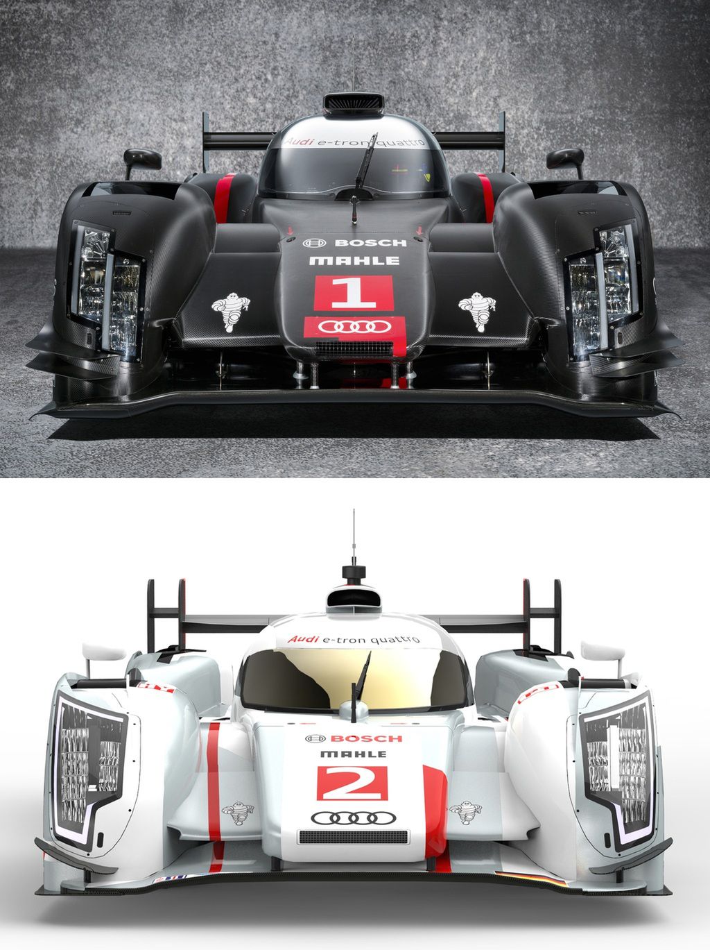 U góry: Audi R18 e-tron quattro (2014)Na dole: Audi R18 e-tron quattro (2013)