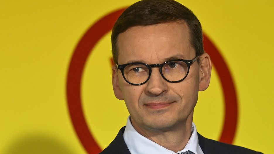 Polish Prime Minister Mateusz Morawiecki during a press conference inside the New Hospital in Olkusz.
With money from the COVID-19 Countermeasures Fund, the hospital in Olkusz received a new type C ambulance with equipment and the elevator inside the hospital was replaced.
On Saturday, June 04, 2022, in Olkusz, Lesser Poland Voivodeship, Poland. (Photo by Artur Widak/NurPhoto via Getty Images)
