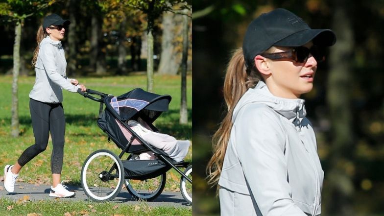 Anna Lewandowska biega po Polach Mokotowskich z Laurą w wózku
