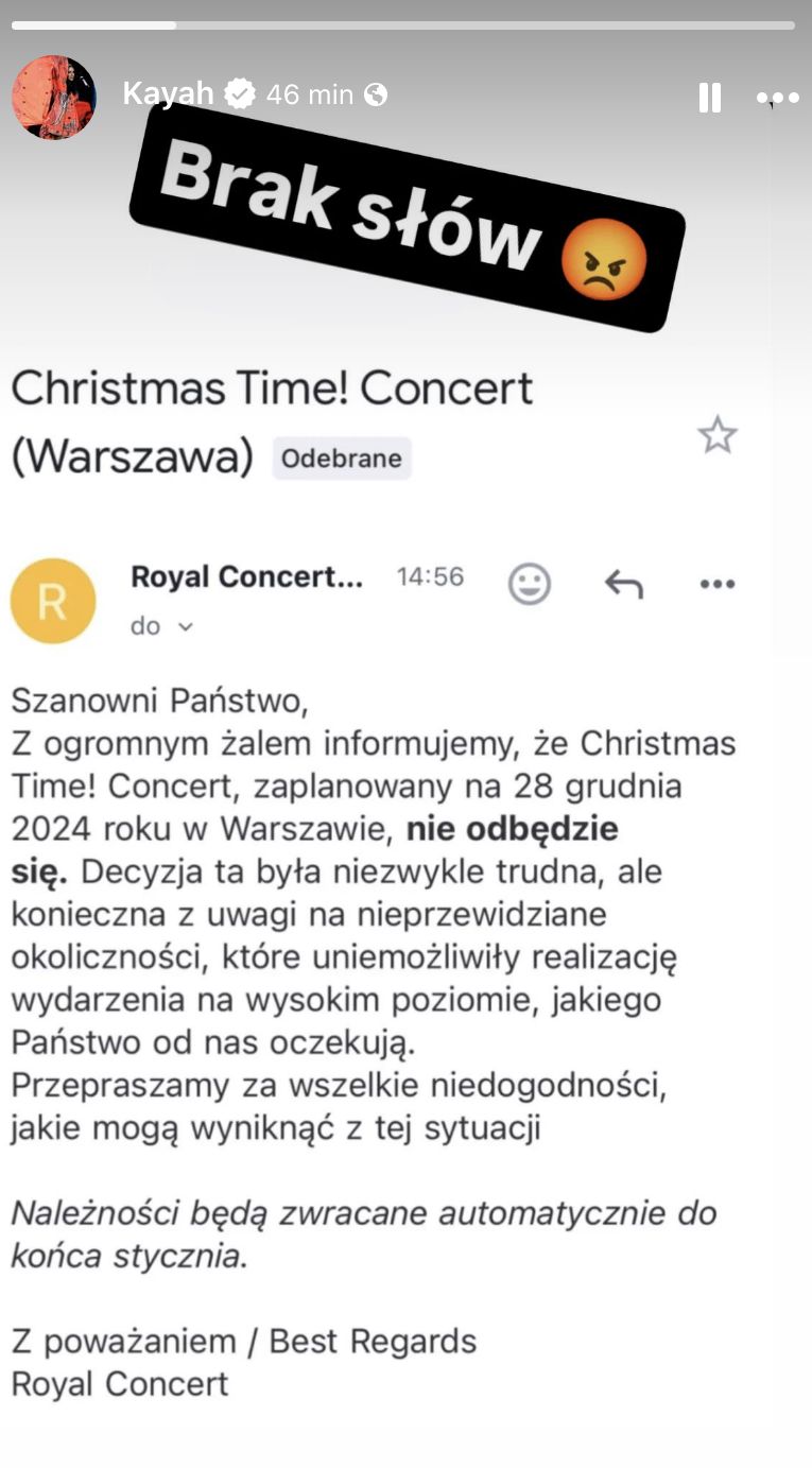 Kolejny koncert z trasy "Christmas Time! Concert" odwołany 