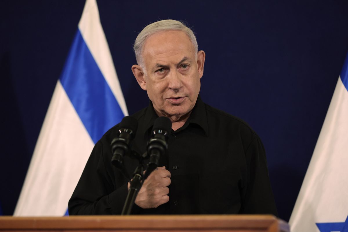 Premier Benjamin Netanjahu podczas sobotniej konferencji prasowej