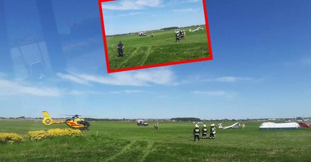 Wypadek spadochroniarza. Wiatr zniósł go na słup